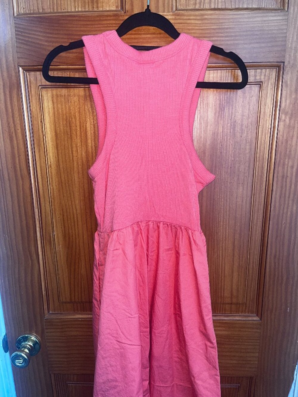 Women's coral ribbed tank top dress midi sun dress